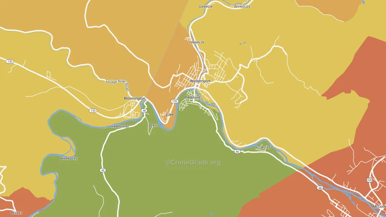 Piedmont, WV Map of Assault Rates