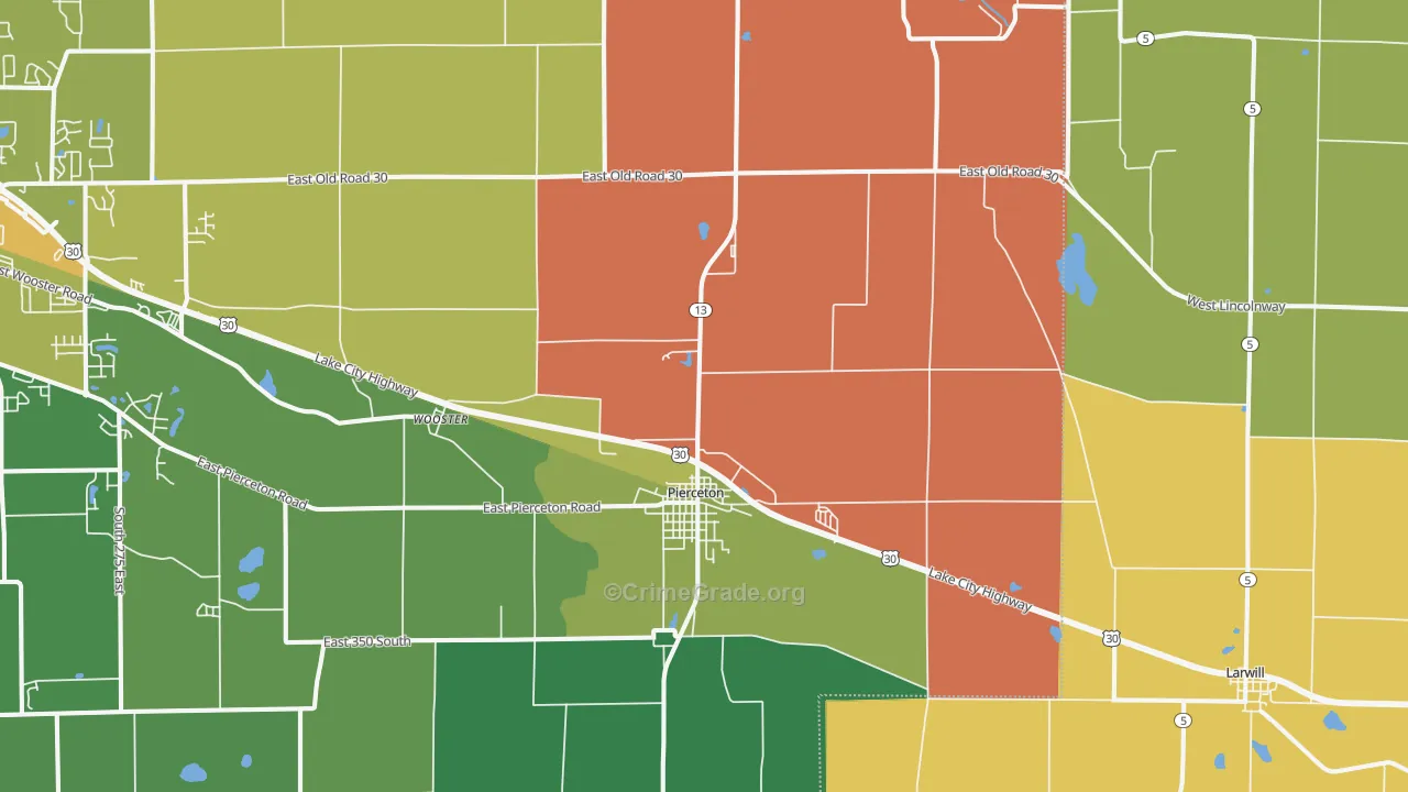 Pierceton, IN Map of Assault Rates