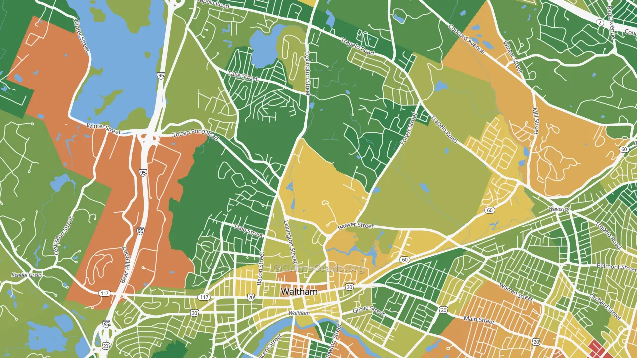Piety Corner, Waltham, MA Map of Assault Rates