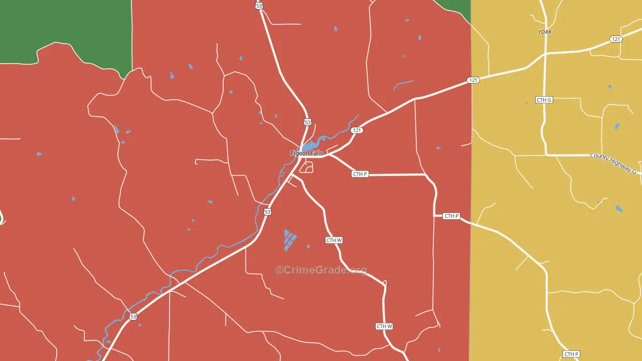 Pigeon Falls, WI Map of Assault Rates