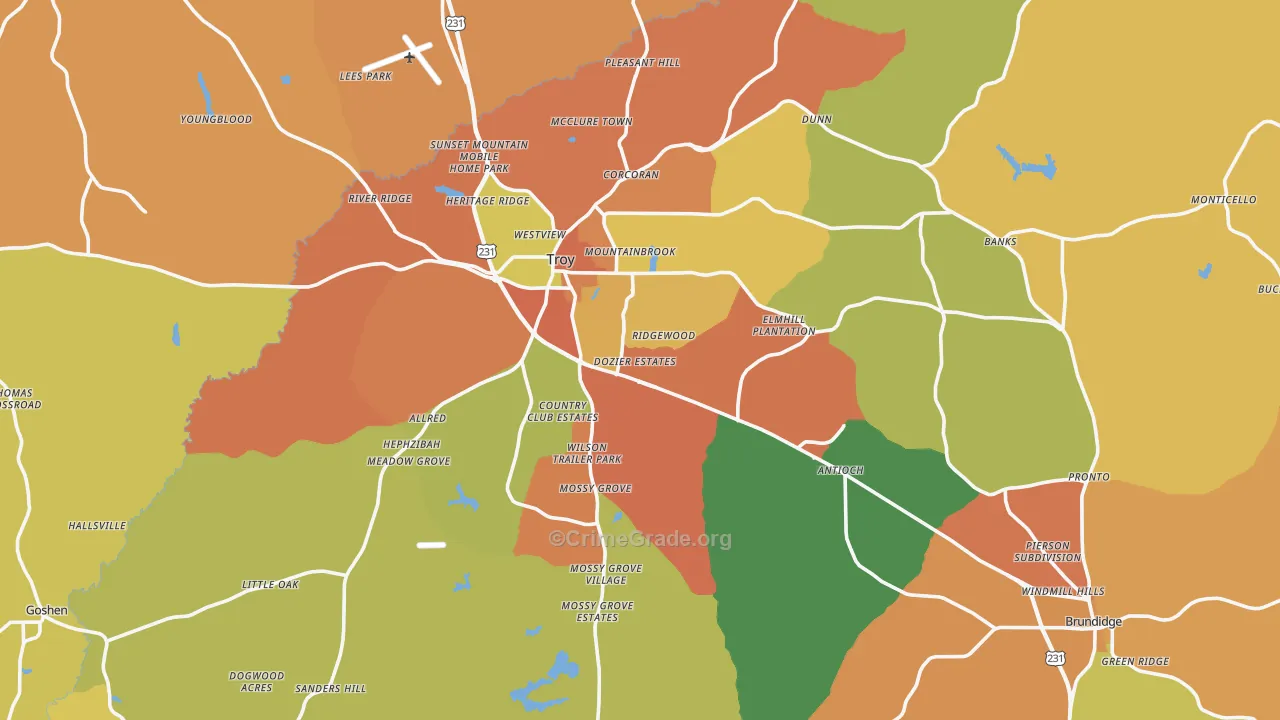 Pike County, AL Map of Assault Rates