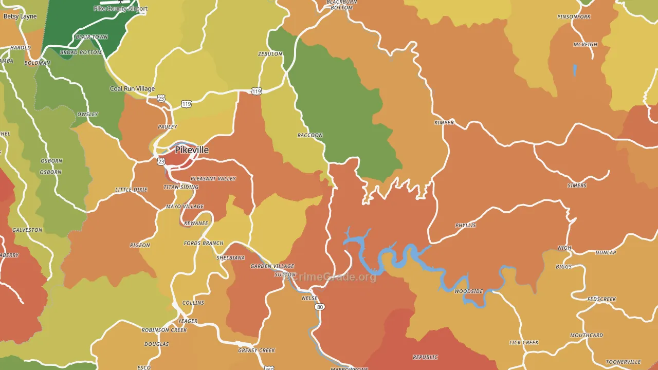 Pike County, KY Map of Assault Rates
