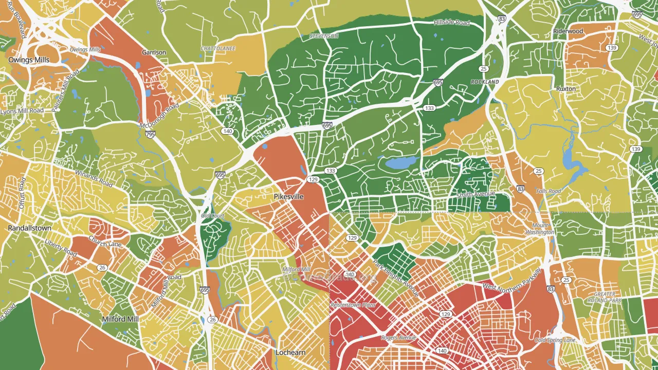 Pikesville, MD Map of Assault Rates
