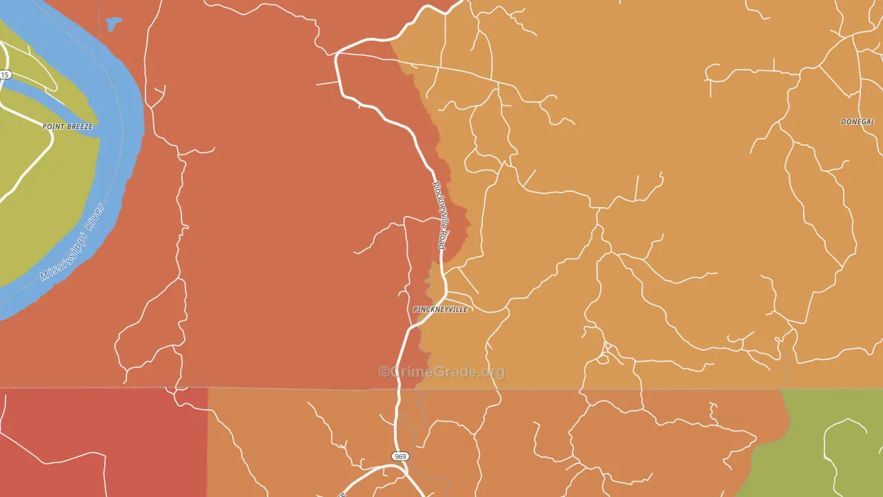 Pinckneyville, MS Map of Assault Rates
