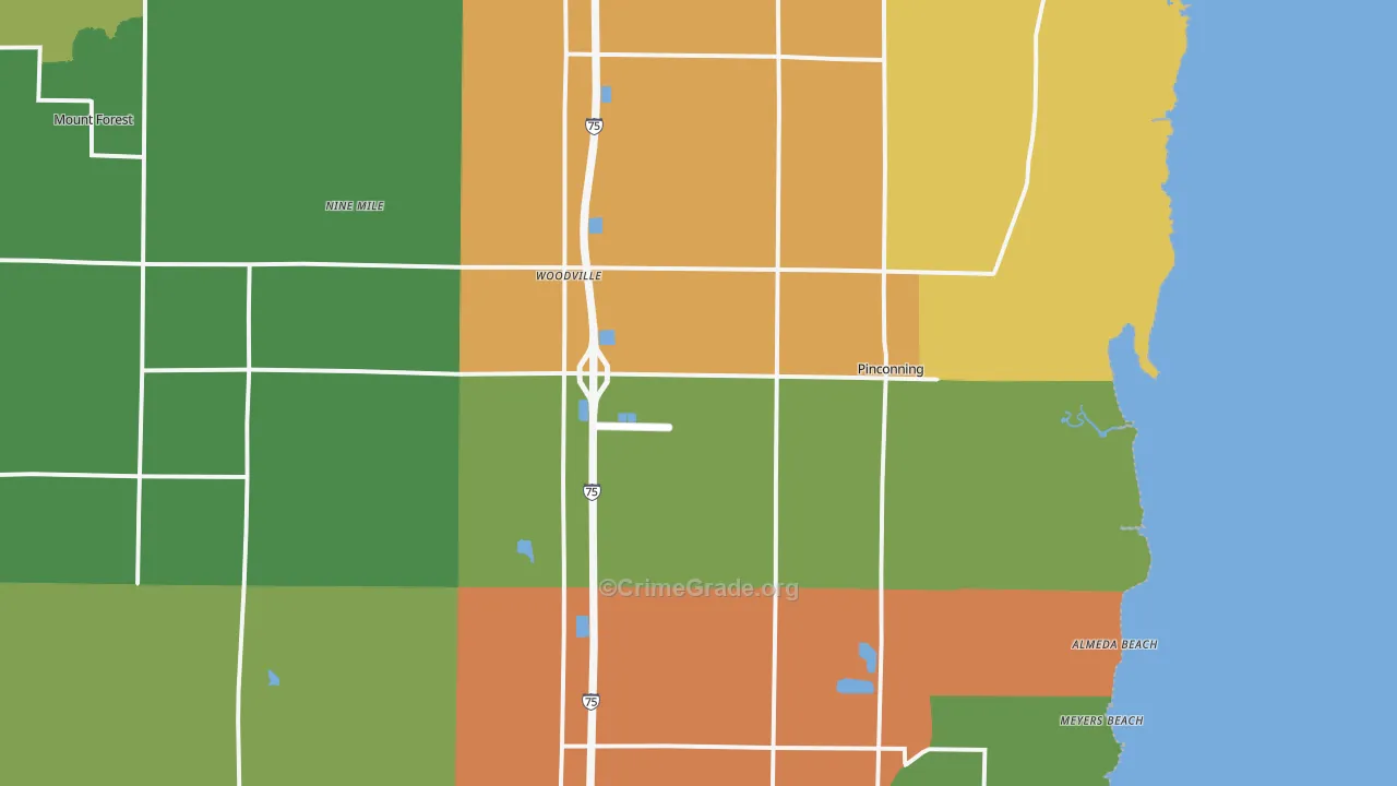 Pinconning, MI Map of Assault Rates