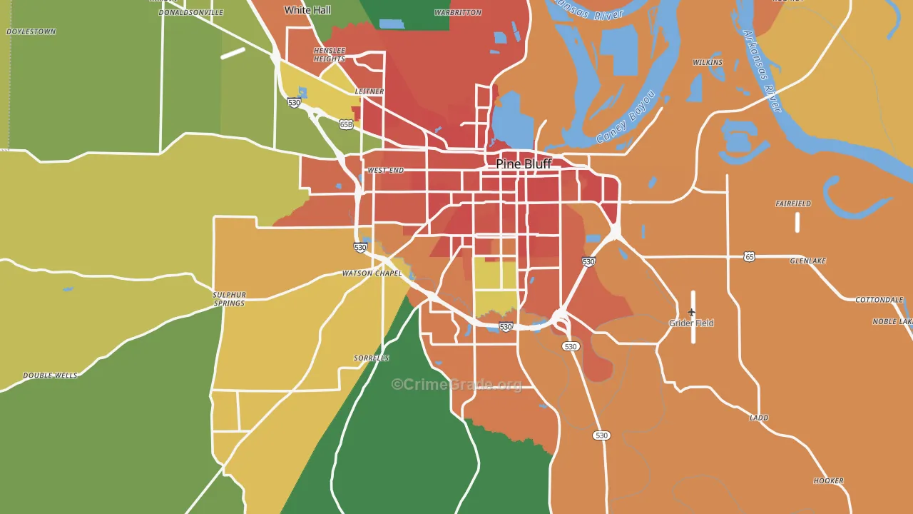 Pine Bluff, AR Map of Assault Rates