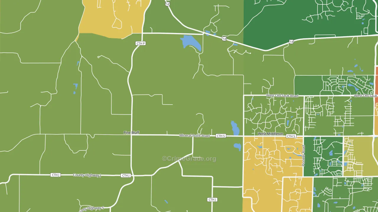 Pine Bluff, WI Map of Assault Rates