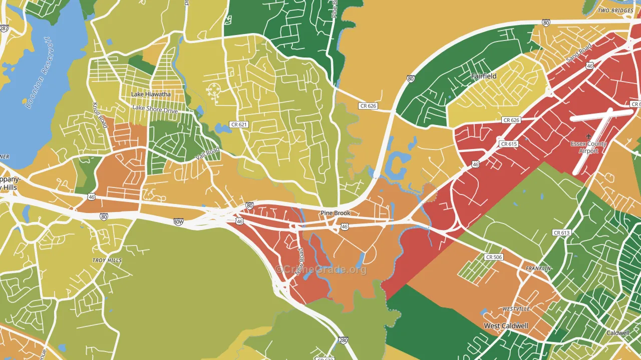 Pine Brook, NJ Map of Assault Rates