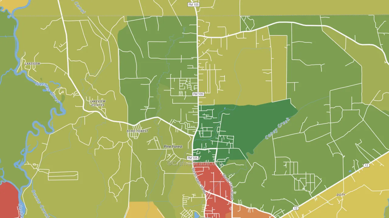 Pine Forest, TX Map of Assault Rates