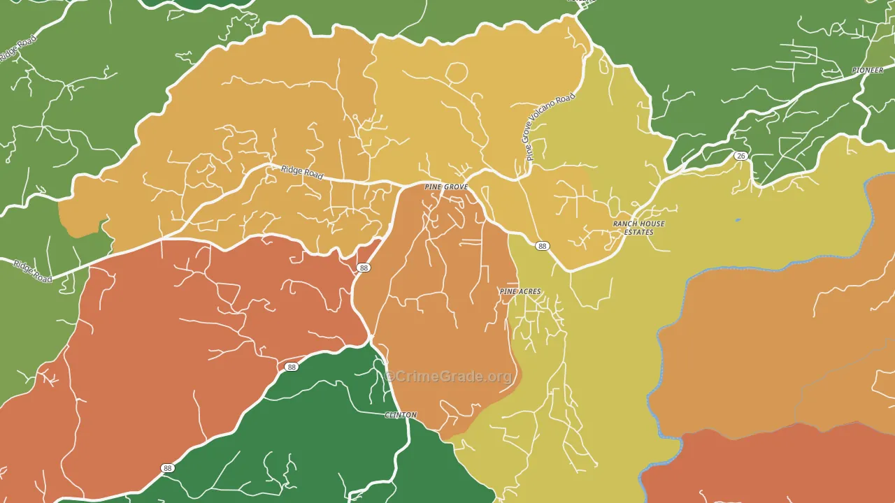 Pine Grove, CA Map of Assault Rates