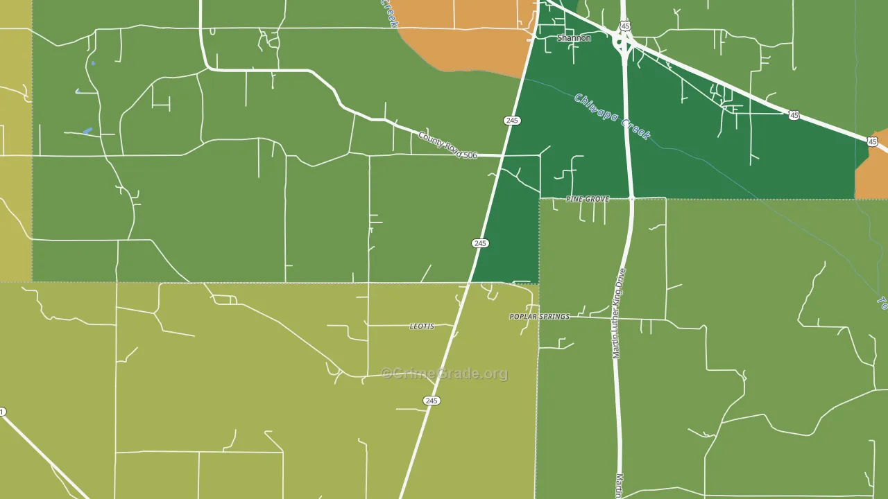 Pine Grove, MS Map of Assault Rates