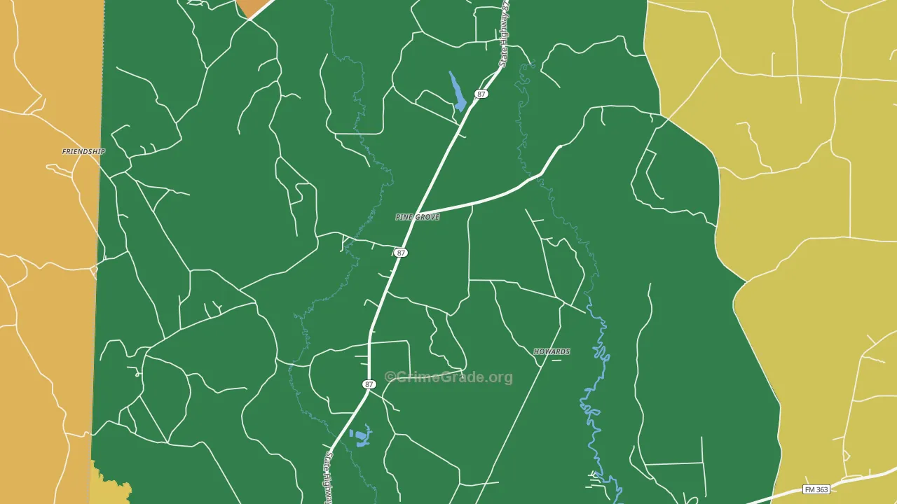 Pine Grove, TX Map of Assault Rates