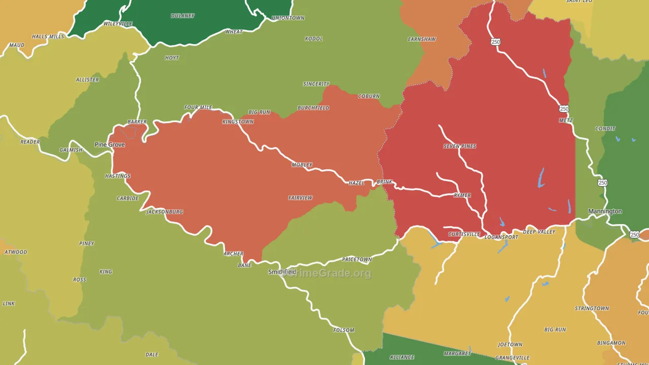 Pine Grove, WV Map of Assault Rates