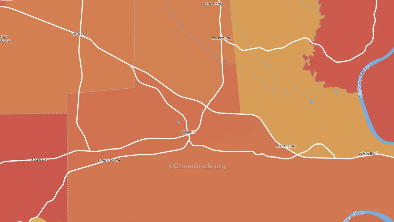 Pine Hill, AL Map of Assault Rates