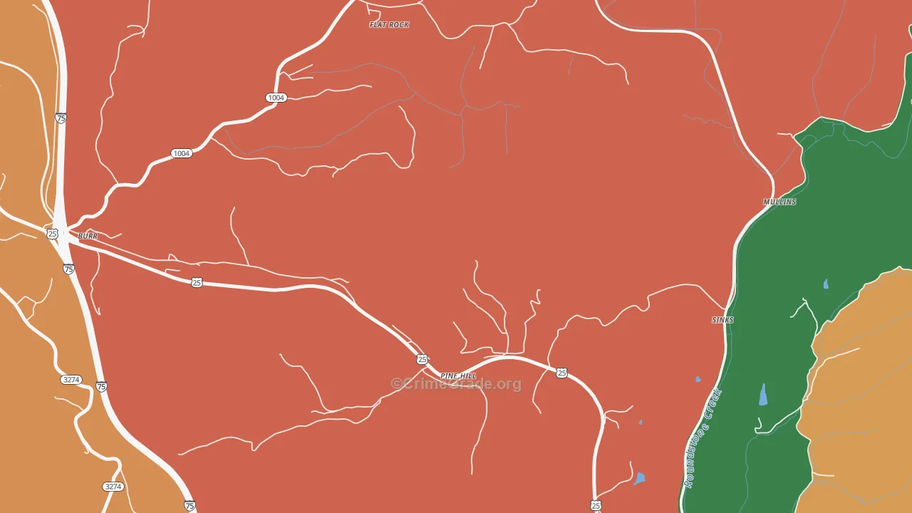 Pine Hill, KY Map of Assault Rates