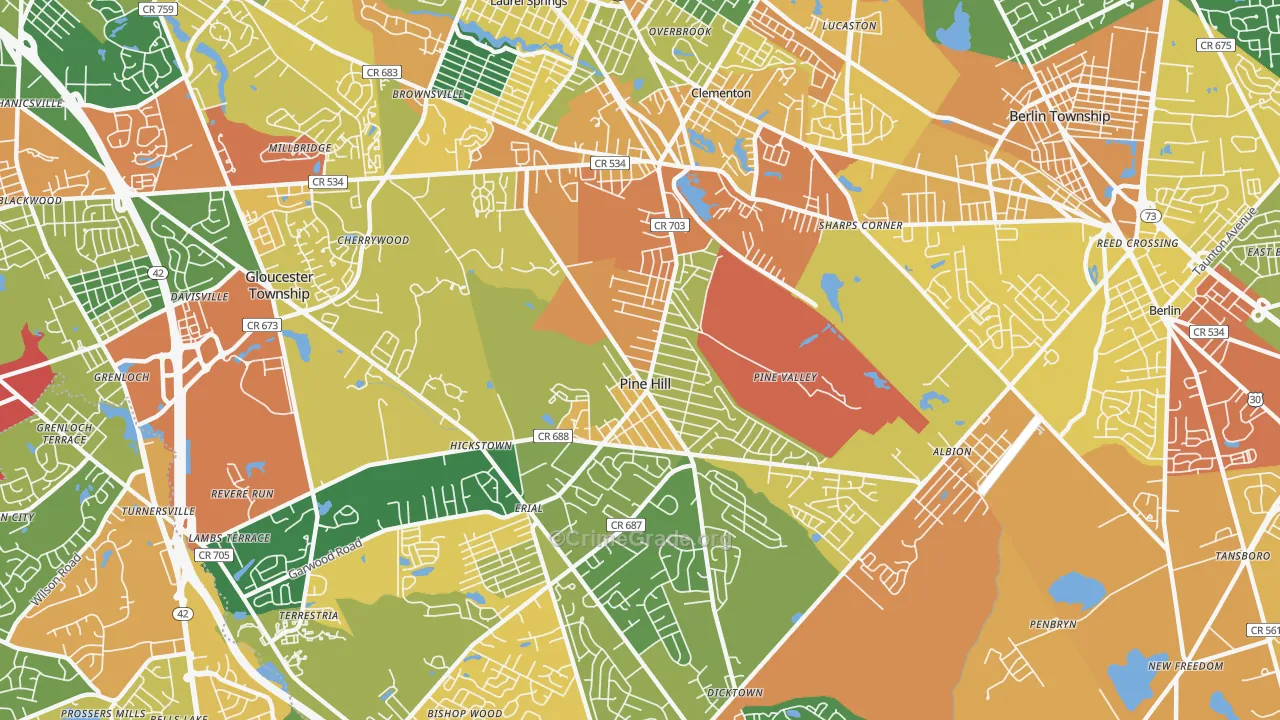 Pine Hill, NJ Map of Assault Rates