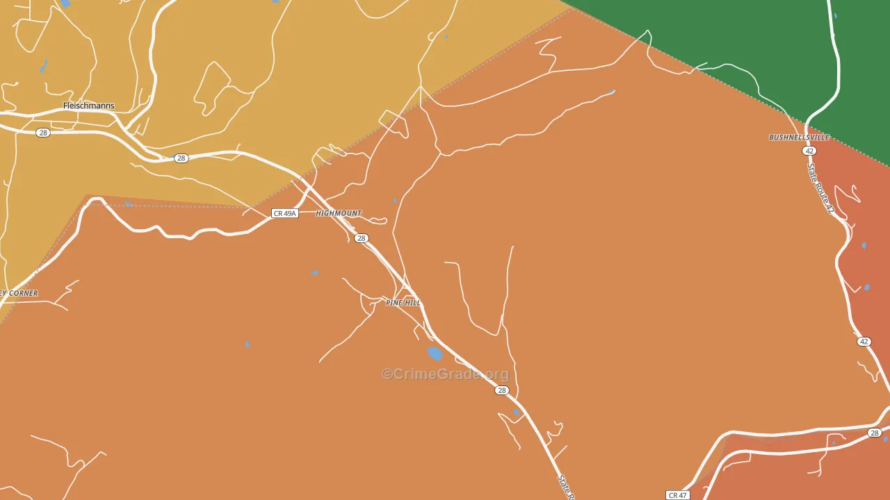 Pine Hill, NY Map of Assault Rates