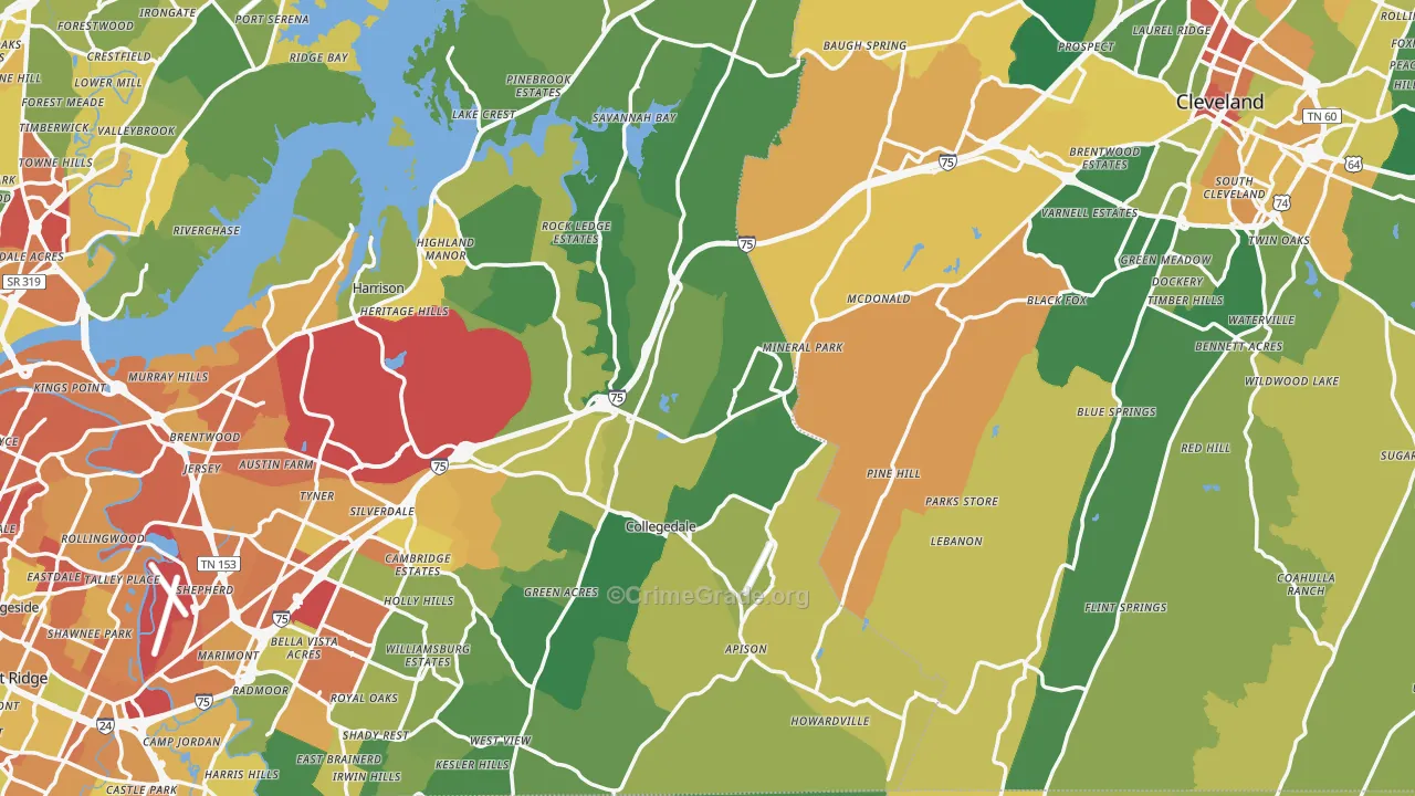 Pine Hill, TN Map of Assault Rates