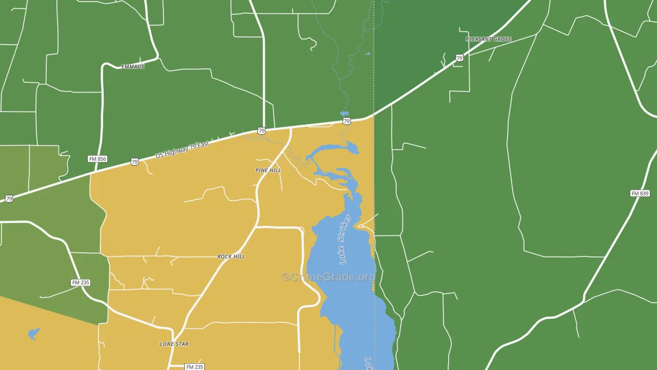 Pine Hill, TX Map of Assault Rates