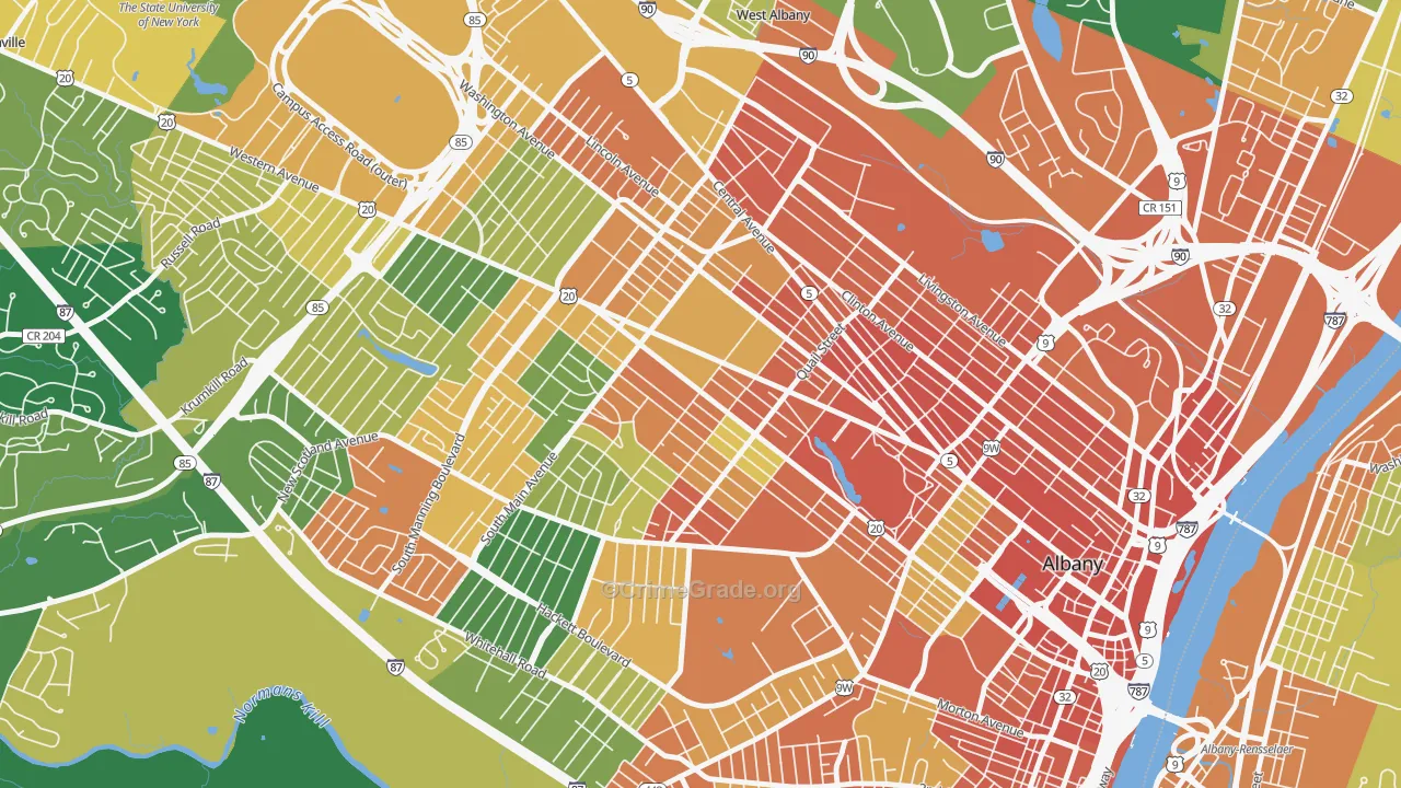 Pine Hills, Albany, NY Map of Assault Rates