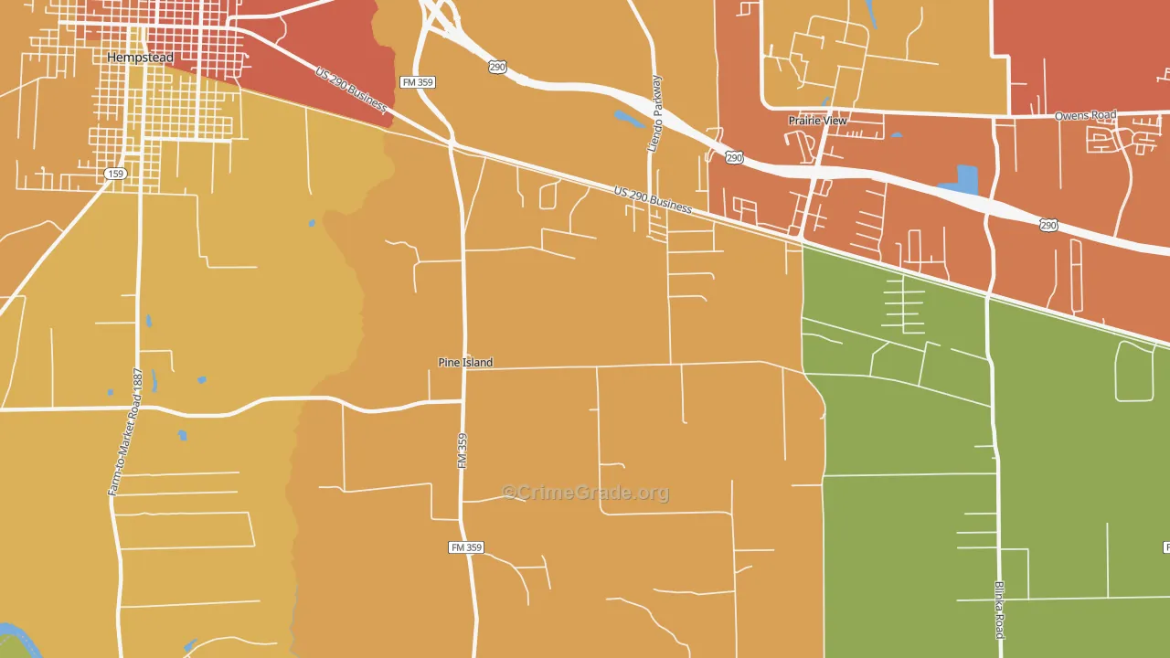 Pine Island, TX Map of Assault Rates