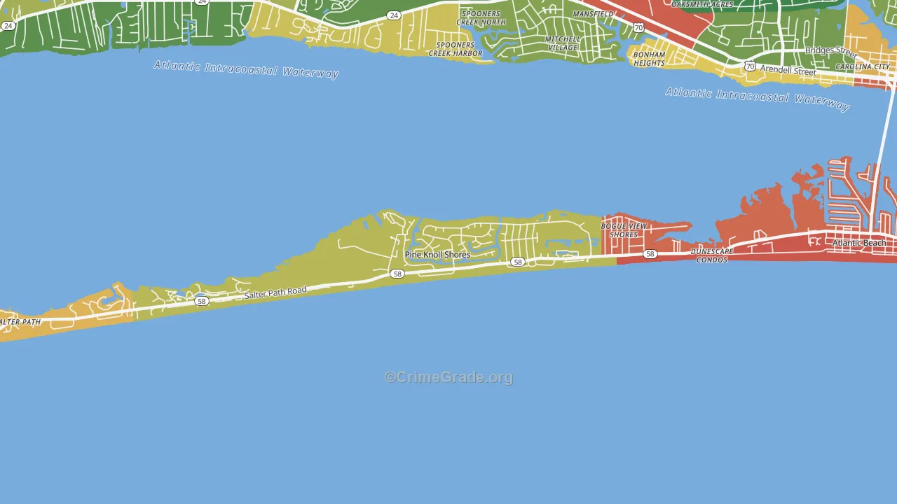 Pine Knoll Shores, NC Map of Assault Rates