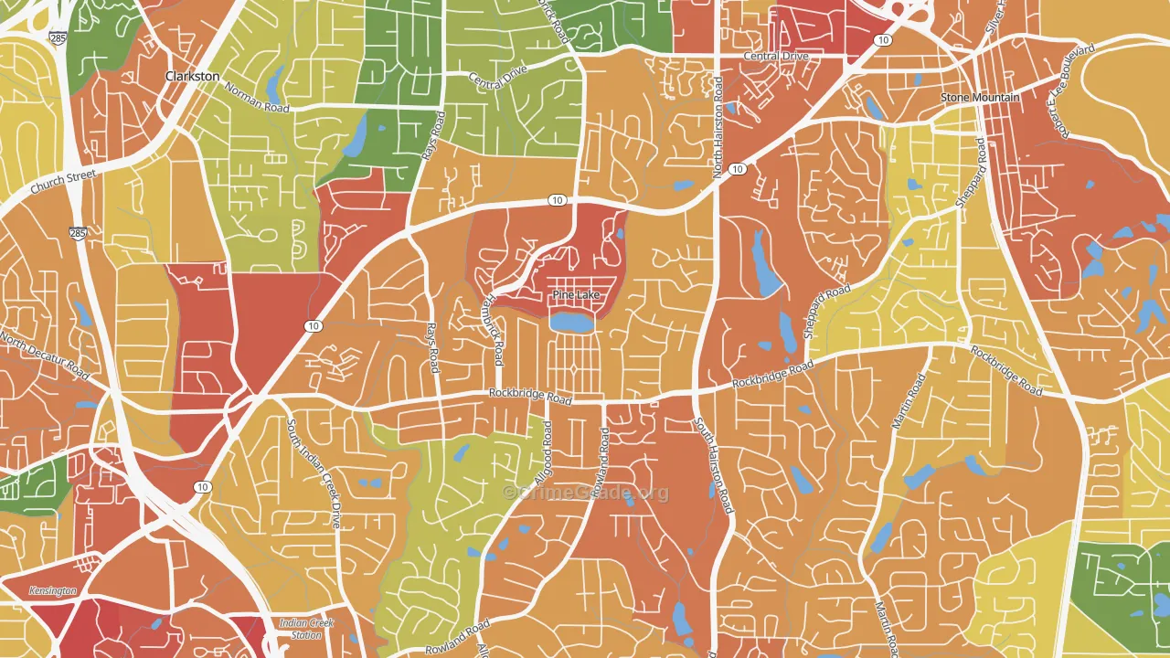 Pine Lake, GA Map of Assault Rates