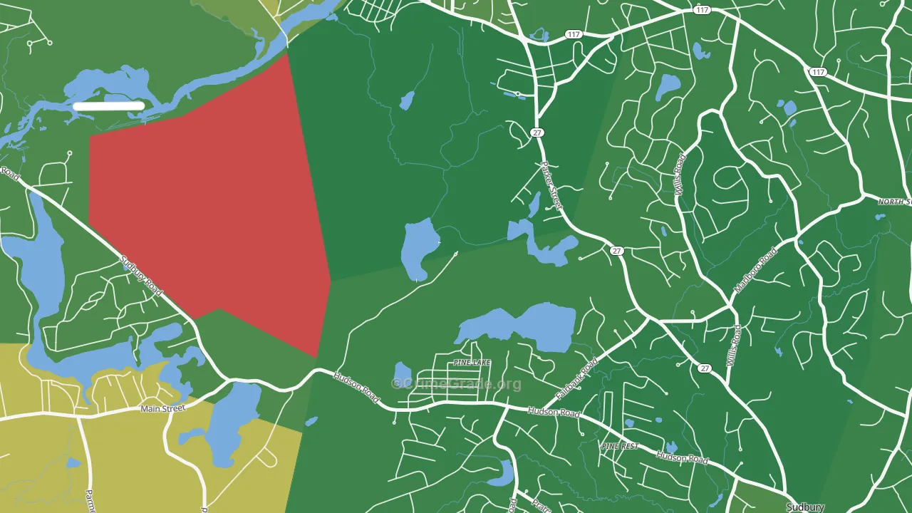 Pine Lake, MA Map of Assault Rates