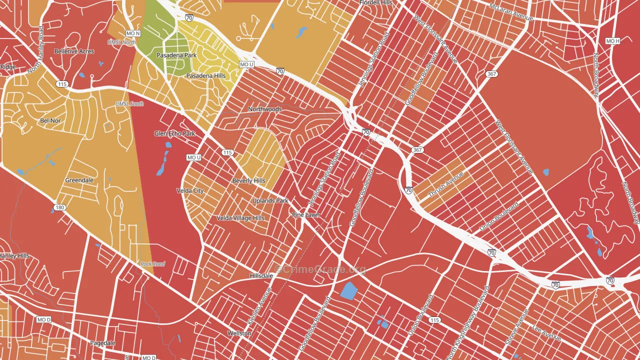 Pine Lawn, MO Map of Assault Rates