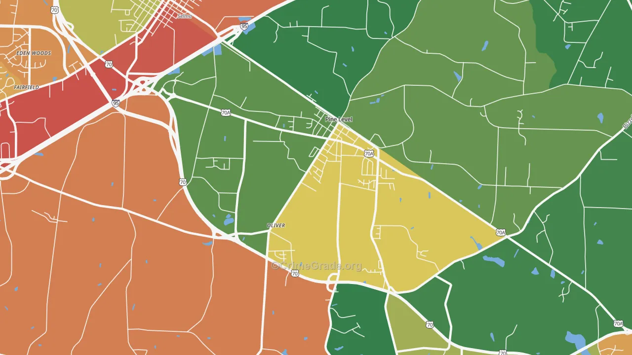 Pine Level, NC Map of Assault Rates