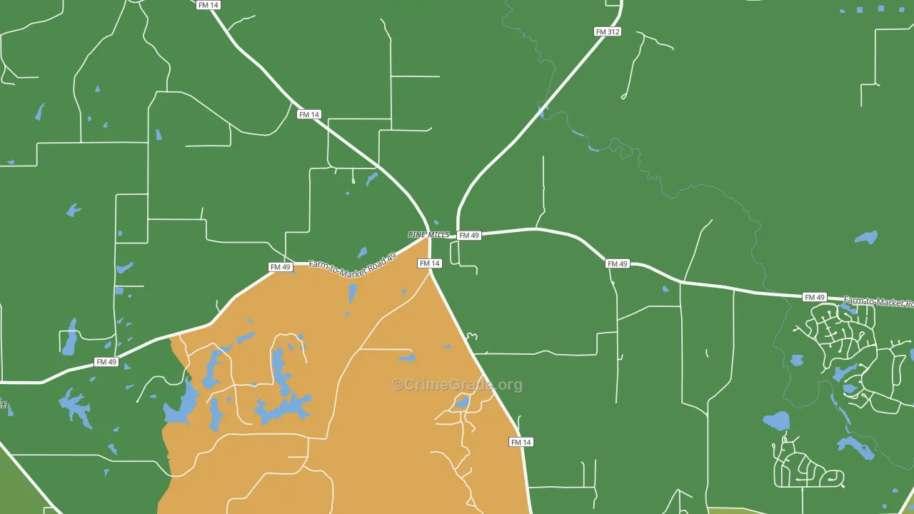 Pine Mills, TX Map of Assault Rates