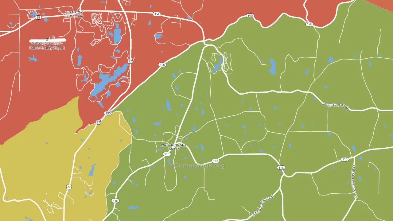 Pine Mountain Valley, GA Map of Assault Rates