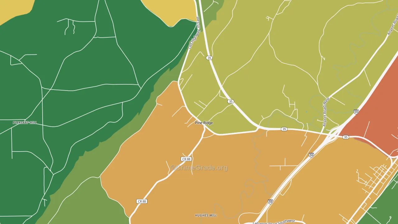 Pine Ridge, AL Map of Assault Rates