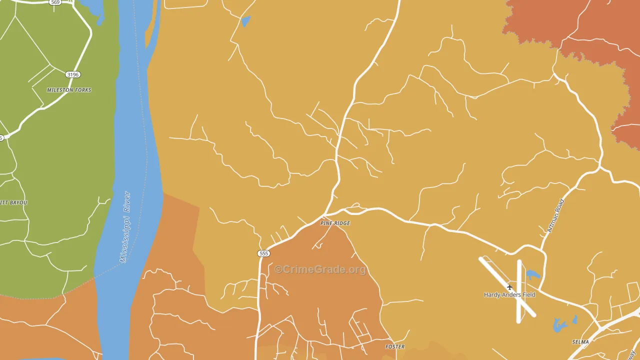 Pine Ridge, MS Map of Assault Rates