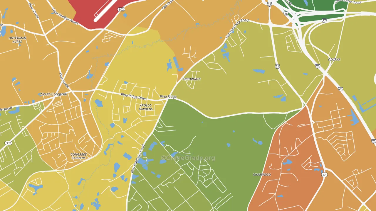 Pine Ridge, SC Map of Assault Rates