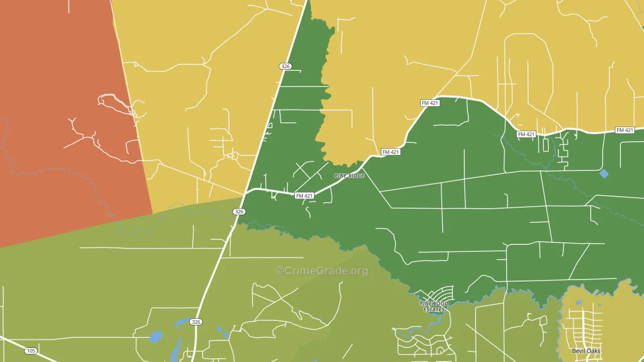 Pine Ridge, TX Map of Assault Rates