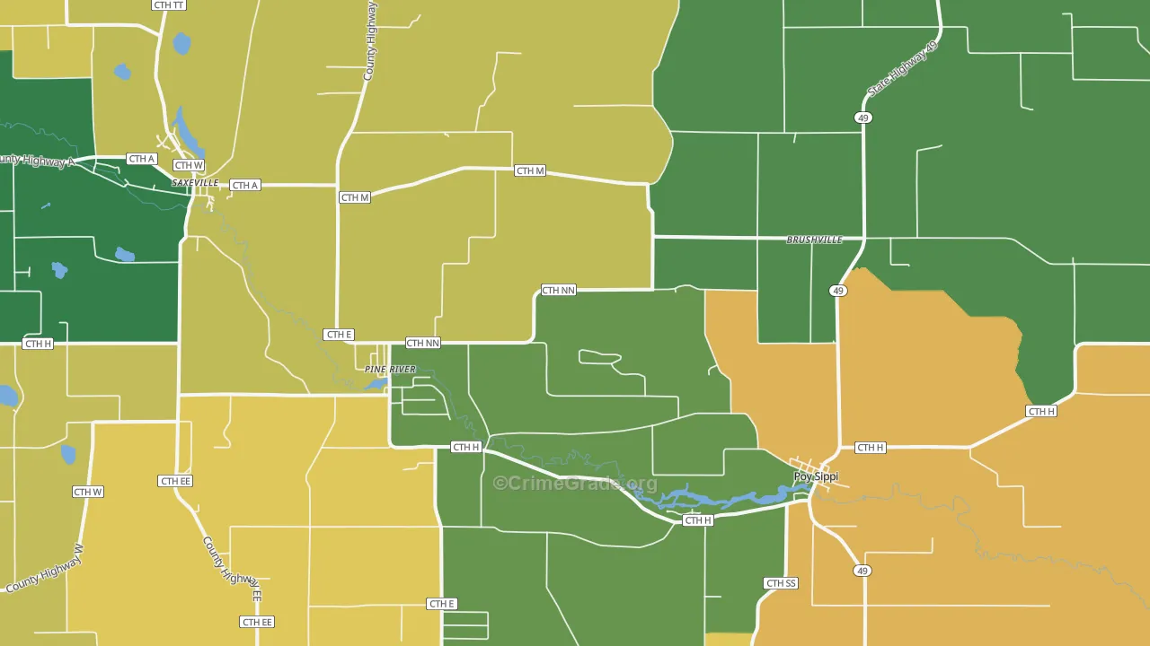 Pine River, WI Map of Assault Rates