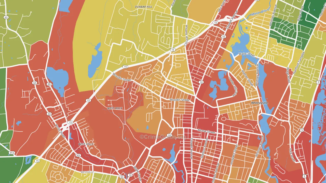 Pine Rock, Hamden, CT Map of Assault Rates