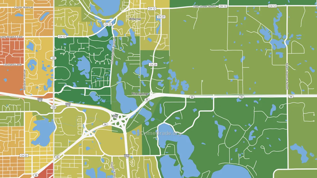 Pine Springs, MN Map of Assault Rates