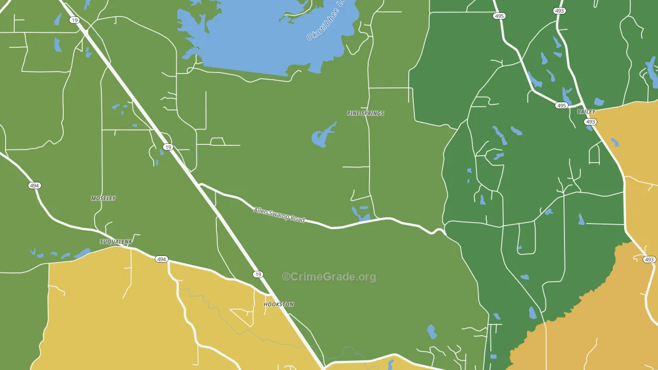 Pine Springs, MS Map of Assault Rates