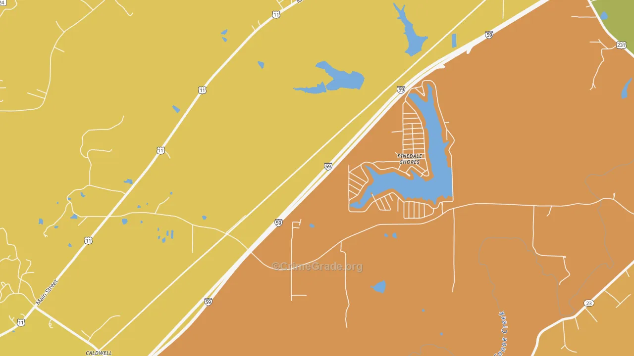 Pinedale Shores, AL Map of Assault Rates