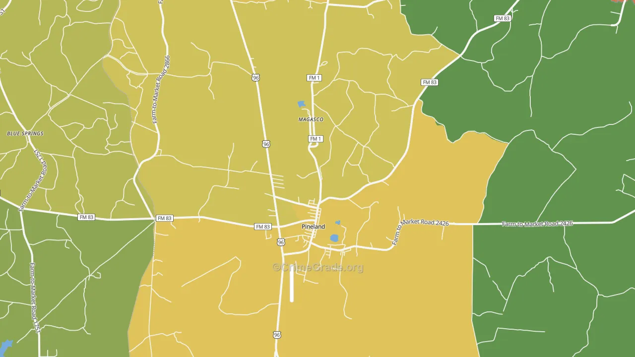Pineland, TX Map of Assault Rates