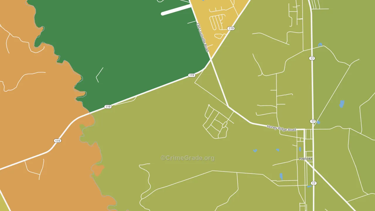 Pineora, GA Map of Assault Rates