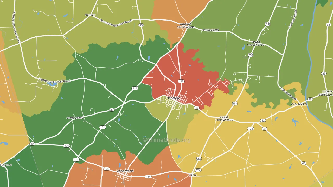 Pinetops, NC Map of Assault Rates
