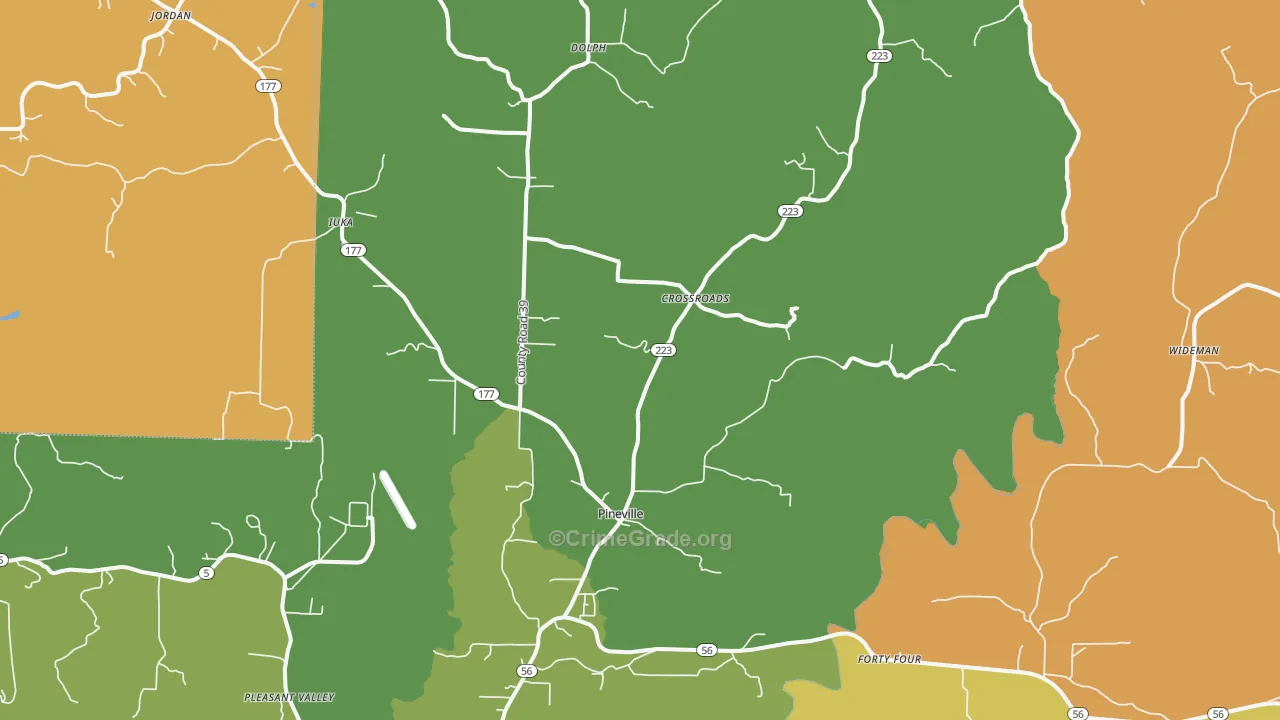 Pineville, AR Map of Assault Rates