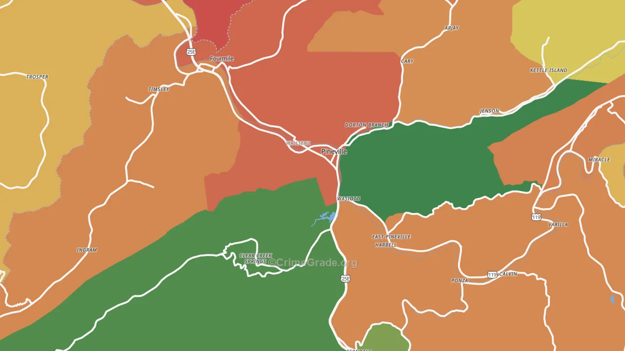 Pineville, KY Map of Assault Rates