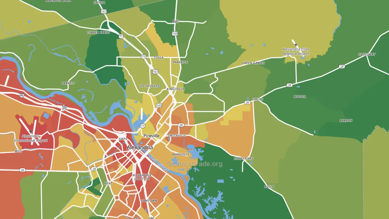 Pineville, LA Map of Assault Rates