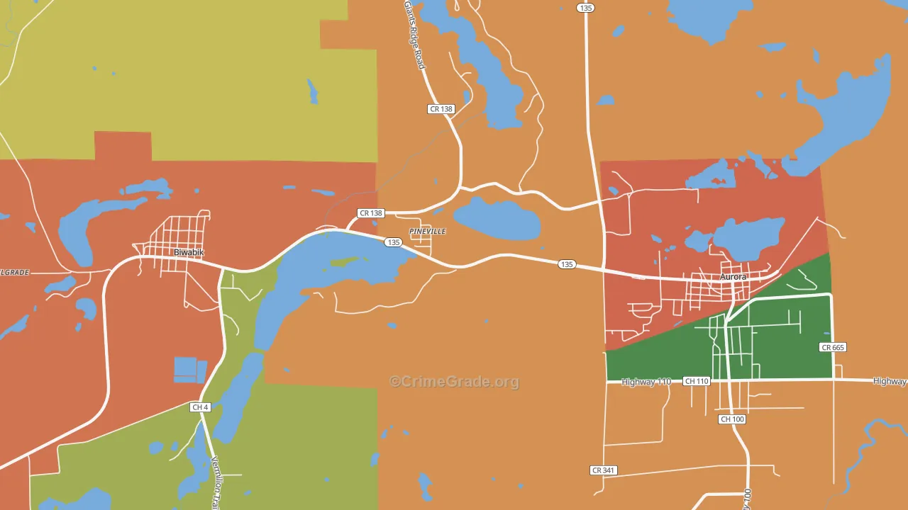 Pineville, MN Map of Assault Rates