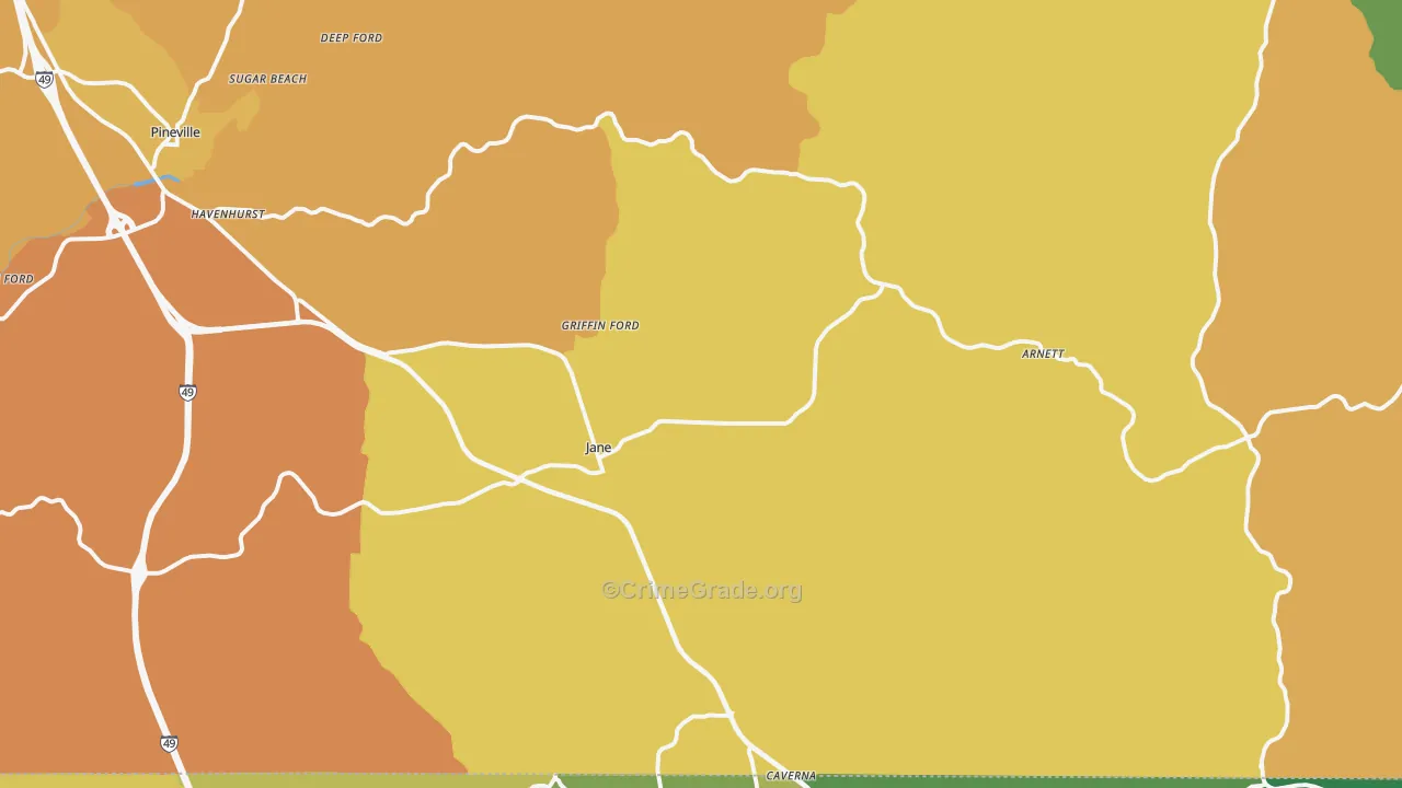 Pineville, MO Map of Assault Rates