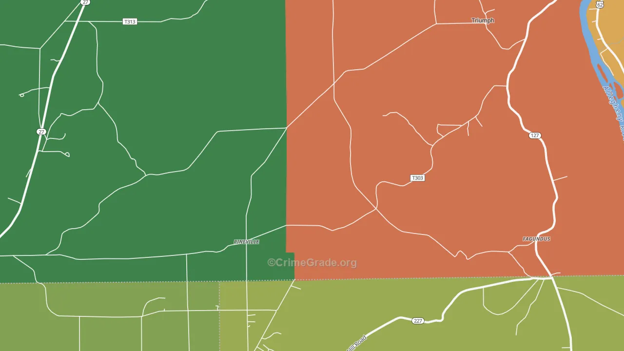 Pineville, PA Map of Assault Rates